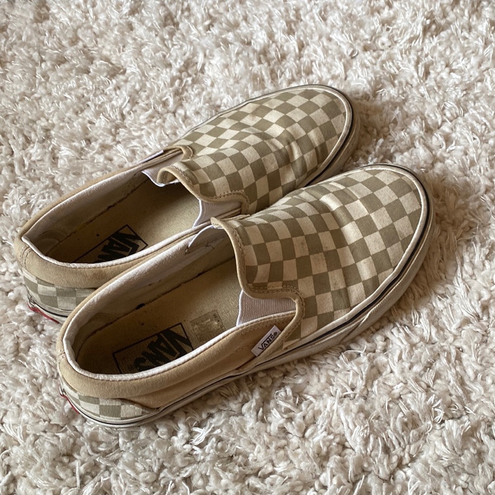 Beige Checkered Slip On Vans